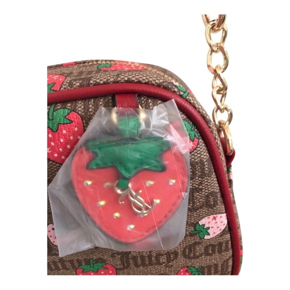 Juicy Couture brown canvas strawberry print crossbody bag with strawberry charm - Picture 4 of 16